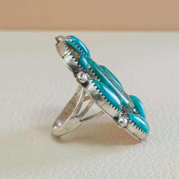 Sterling Multi-Stone Turquoise Cluster Ring — Size 10.25 - Picture 5 of 14